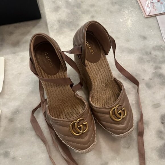 Gucci Women's Pilar GG Ankle Tie Espadrille Platform Wedge Sandals - Picture 2 of 7